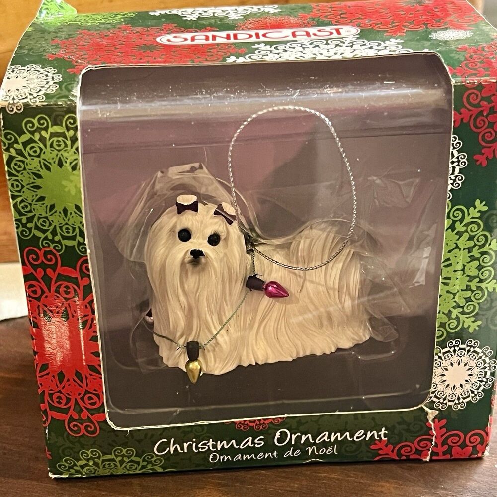 Sandcast Maltese w/lights Christmas Tree Ornament NIB